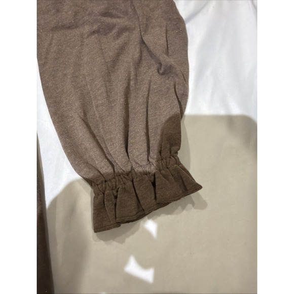 Nine West Knit Top Brown Shimmer Long Sleeves Women's XL Gathered Shoulder - Picture 9 of 10
